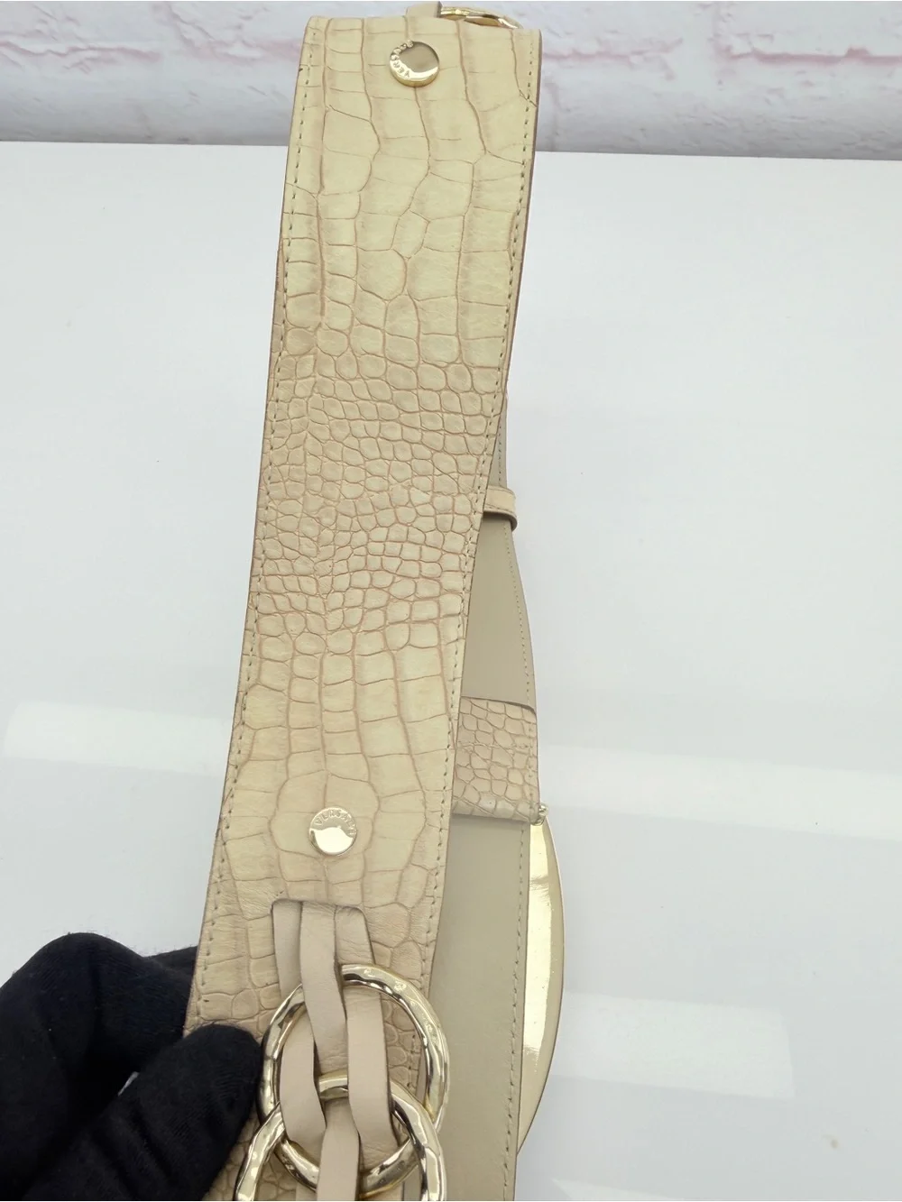 Versace Medusa Crocodile Embossed Leather Belt Beige 85/34 Italy CD9429 Unisex